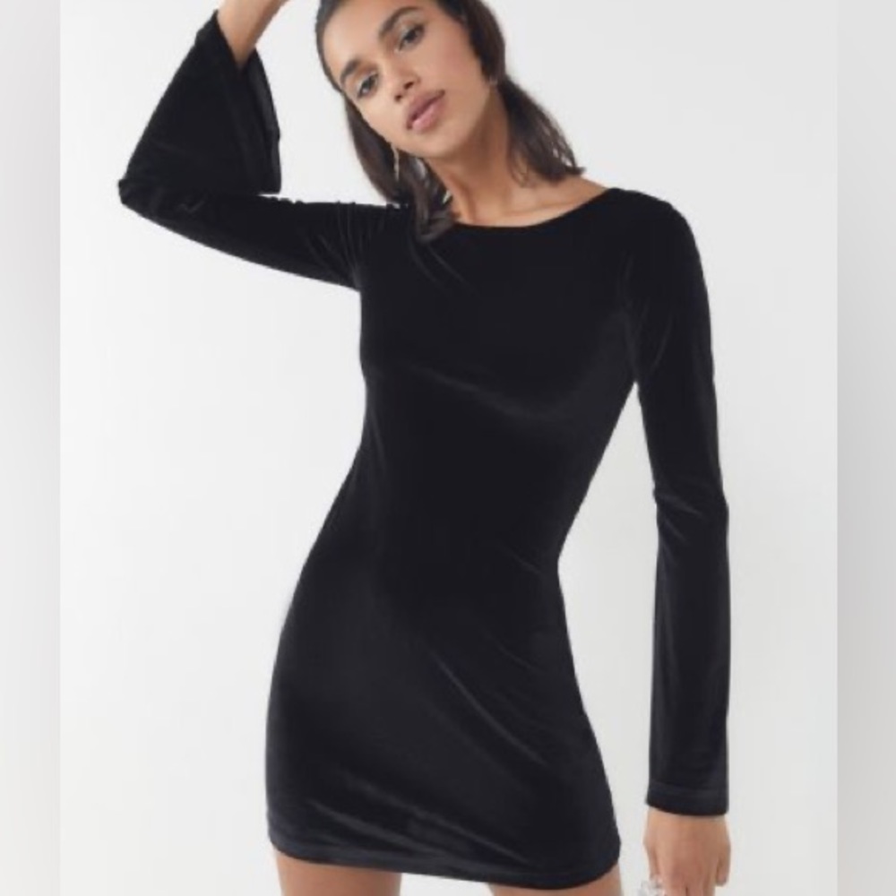 Urban Outfitters Black Velvet Bell Sleeve Mini Dress